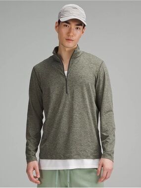 LULULEMON Soft Jersey Half Zip in Heathered Slate Brown/Heathered Army Green XXL